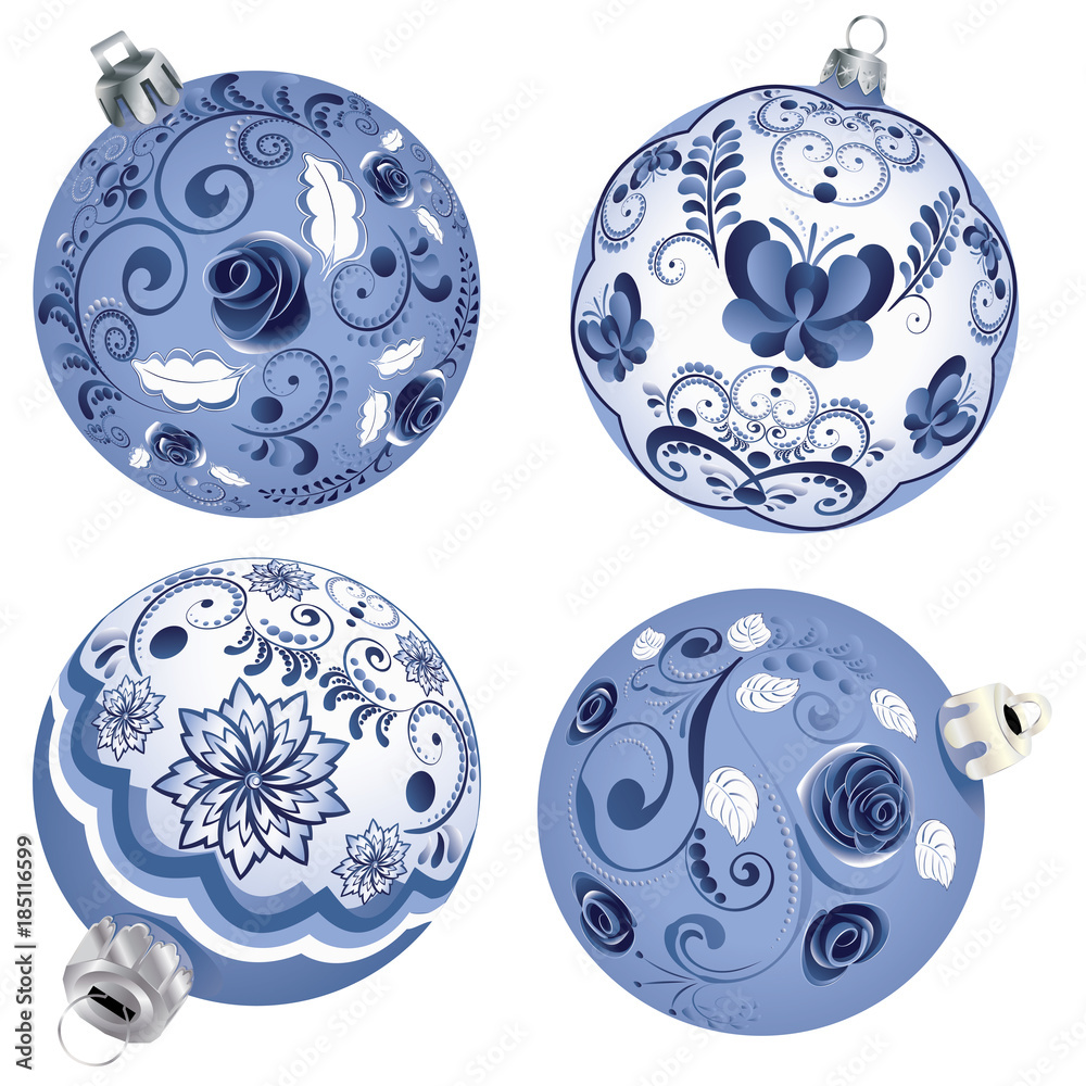 Fototapeta premium Blue Floral Christmas Ball