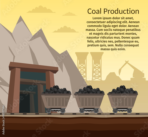 Coal mining industry and transportation set infographics elements isolated vector technics building