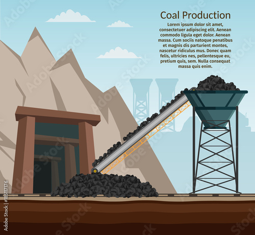 Coal mining industry and transportation set infographics elements isolated vector technics building