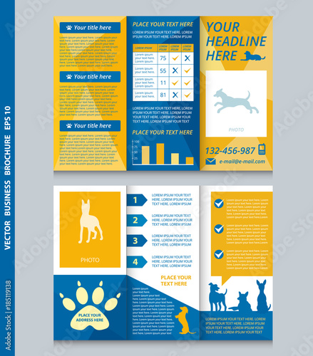 Business brochure template with dogs with place for your photo, vector design. Eps 10.