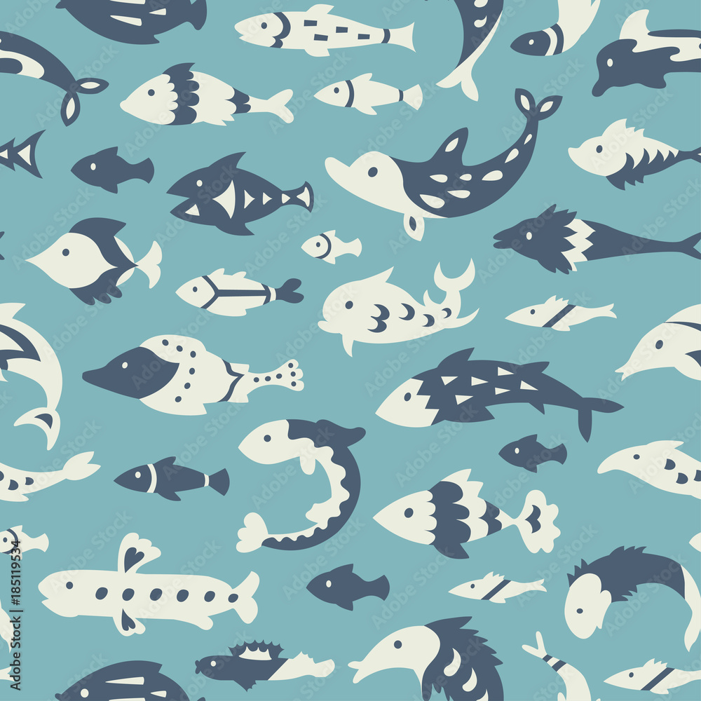 Seamless pattern with sea fishes. Can be used for textile, website background, book cover, packaging. Seamless pattern with sea fishes. Can be used for textile, website background, book cover, packaging.