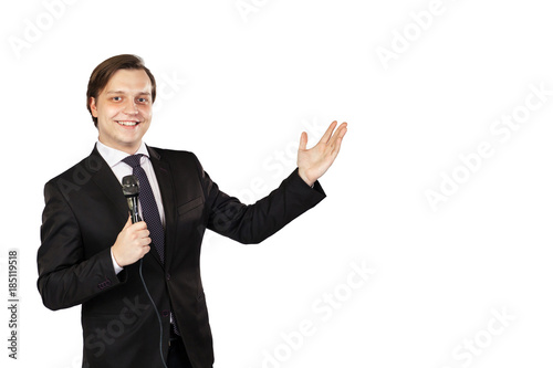 Man in suit with microphone