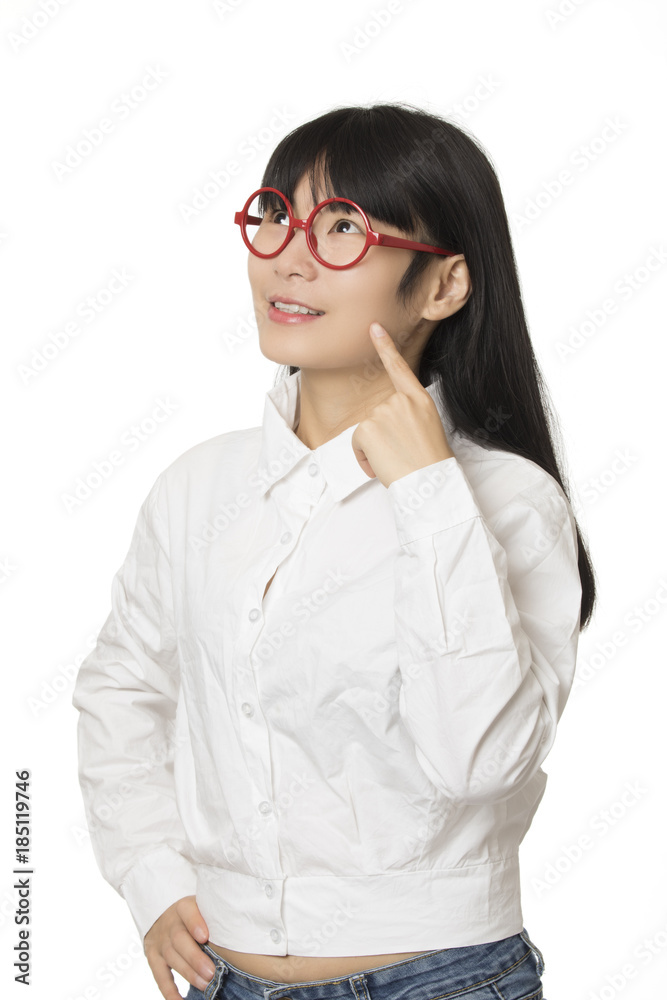 Portrait of a Chinese American woman isolated on white background Portrait of a Chinese American woman isolated on white background