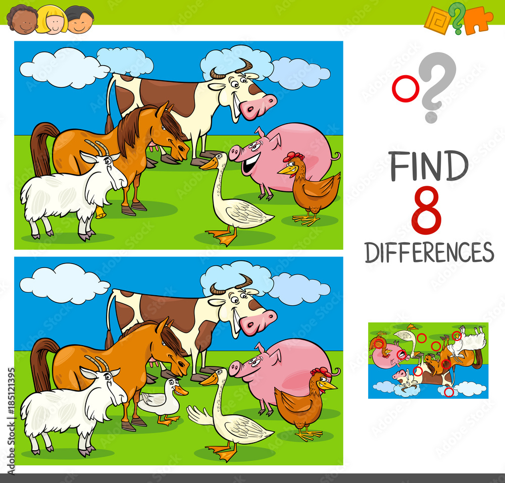 Naklejka premium differences activity with farm animal characters