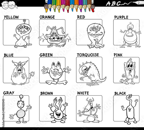 basic colors set for coloring with monsters