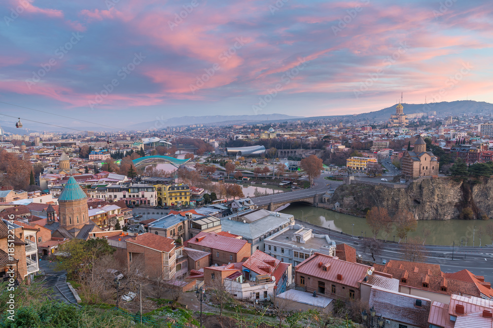 TBILISI, GEORGIA - DEC.11, 2017 : The cityscape of Tbilisi view from the hill