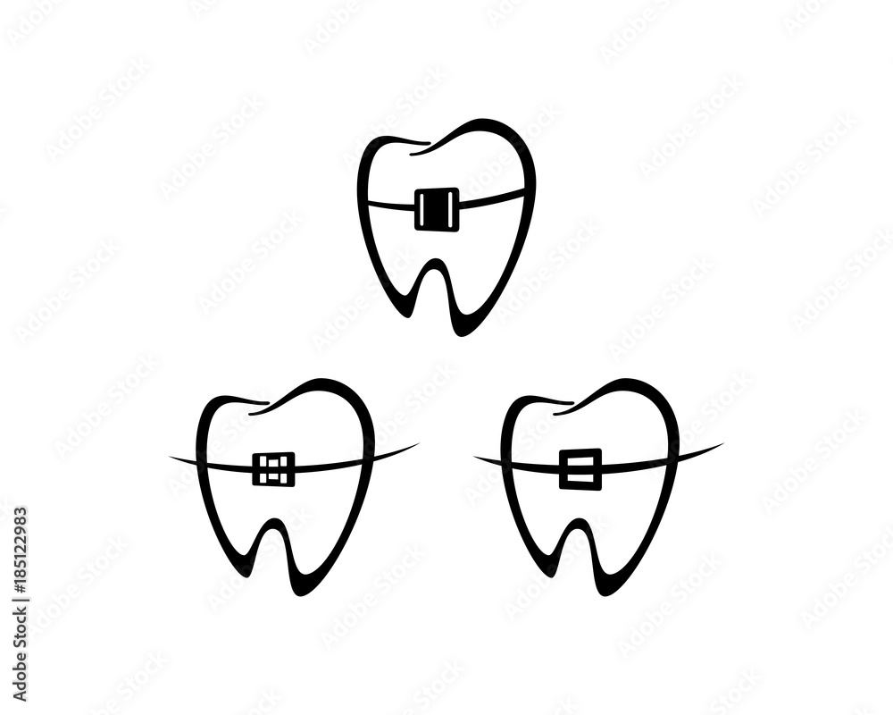 Line Art Dental Dentist with Brace or Stirrup Teeth for Medicine Logo Symbol Line Art Dental Dentist with Brace or Stirrup Teeth for Medicine Logo Symbol