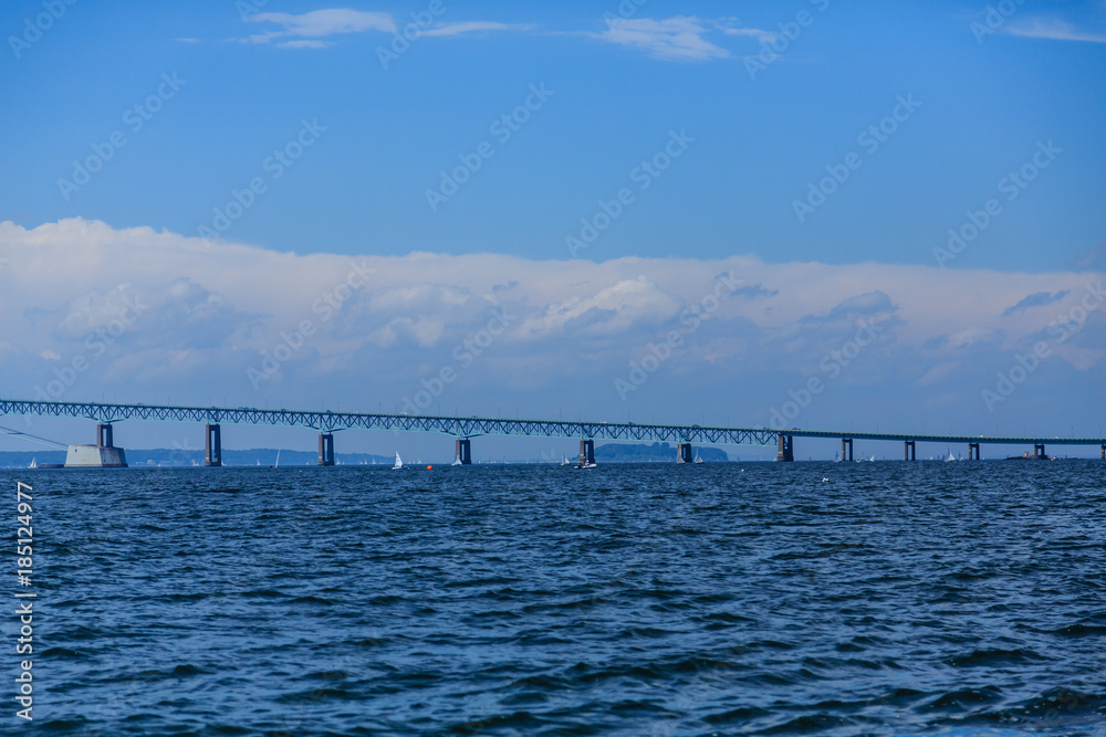 Span of Steel Bridge Over Blue Water