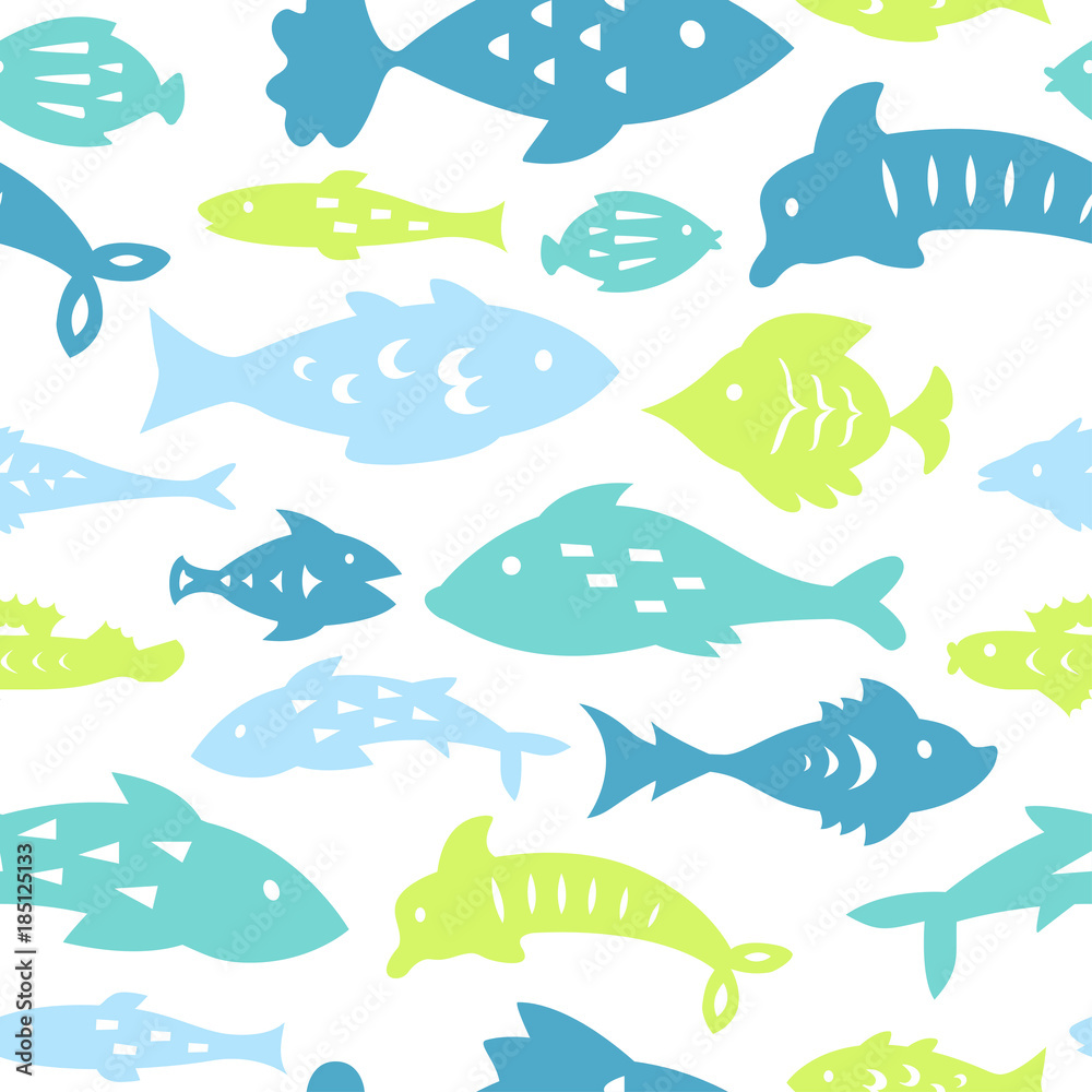 Fototapeta premium Seamless pattern with sea fishes. Texture for wallpaper, fills, web page background.