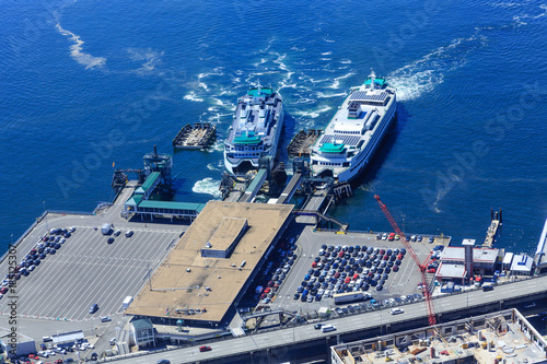 Two Ferries Docked in Seattle