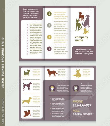 Business brochure template with dogs with place for your photo, vector design. Beautiful vector design.