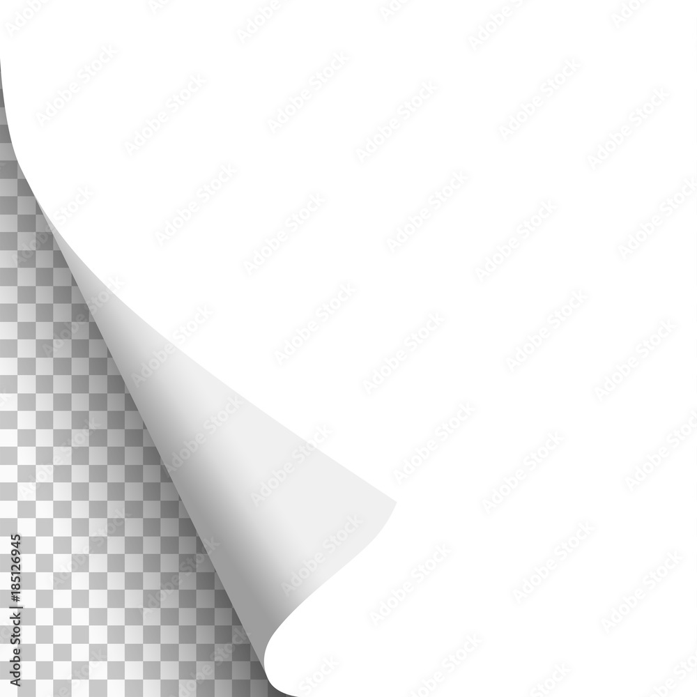 Vector white paper sheet with lower left curled corner and transparent next page. Template paper design. Vector white paper sheet with lower left curled corner and transparent next page. Template paper design.
