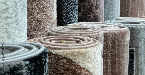 Carpets variety selection rolled up rugs shop store