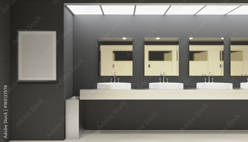 Contemporary interior of public toilet. 3D rendering. Empty picture Contemporary interior of public toilet. 3D rendering. Empty picture