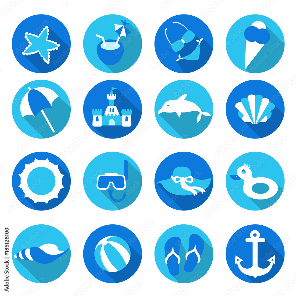 Set of beach icons. Colorful template for you design, web and mobile applications.