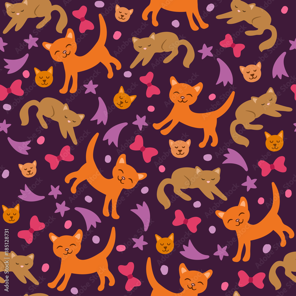 Vector pattern with cats and kittens. Can be used for textile, website background, book cover, packaging.