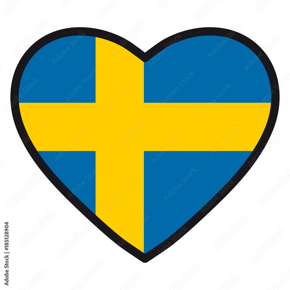 Flag of Sweden in the shape of Heart with contrasting contour, symbol of love for his country, patriotism, icon for Independence Day. Flag of Sweden in the shape of Heart with contrasting contour, symbol of love for his country, patriotism, icon for Independence Day.