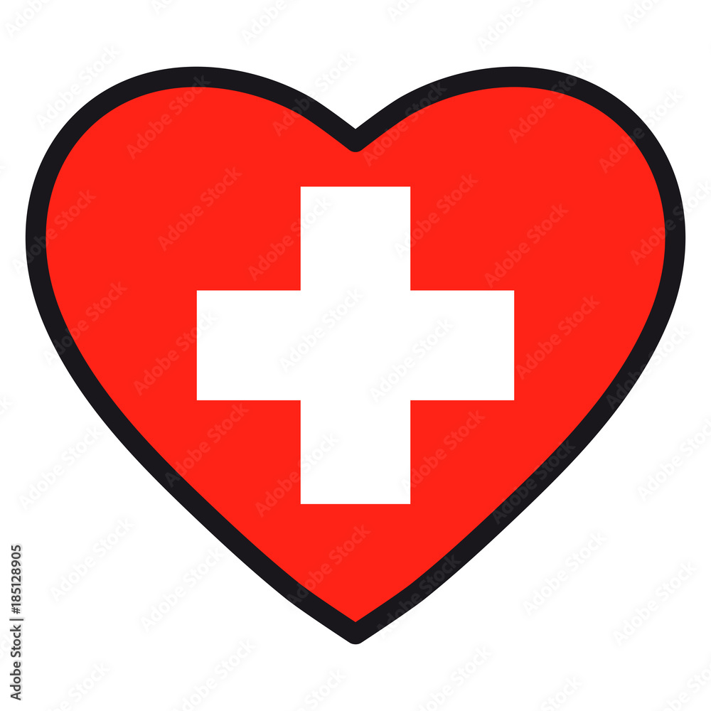Flag of Switzerland in the shape of Heart with contrasting contour, symbol of love for his country, patriotism, icon for Independence Day. Flag of Switzerland in the shape of Heart with contrasting contour, symbol of love for his country, patriotism, icon for Independence Day.