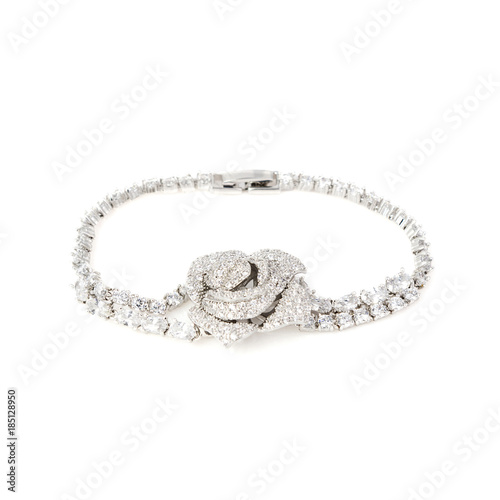 Silver diamond bracelet isolated on white