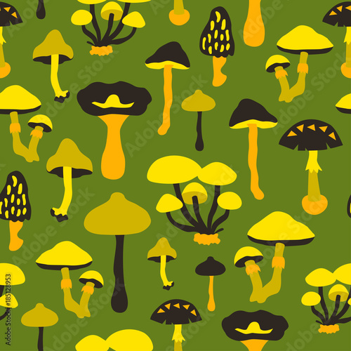 Vector seamless pattern with mushrooms. Endless texture for wallpaper, fill,  web page background, surface texture.