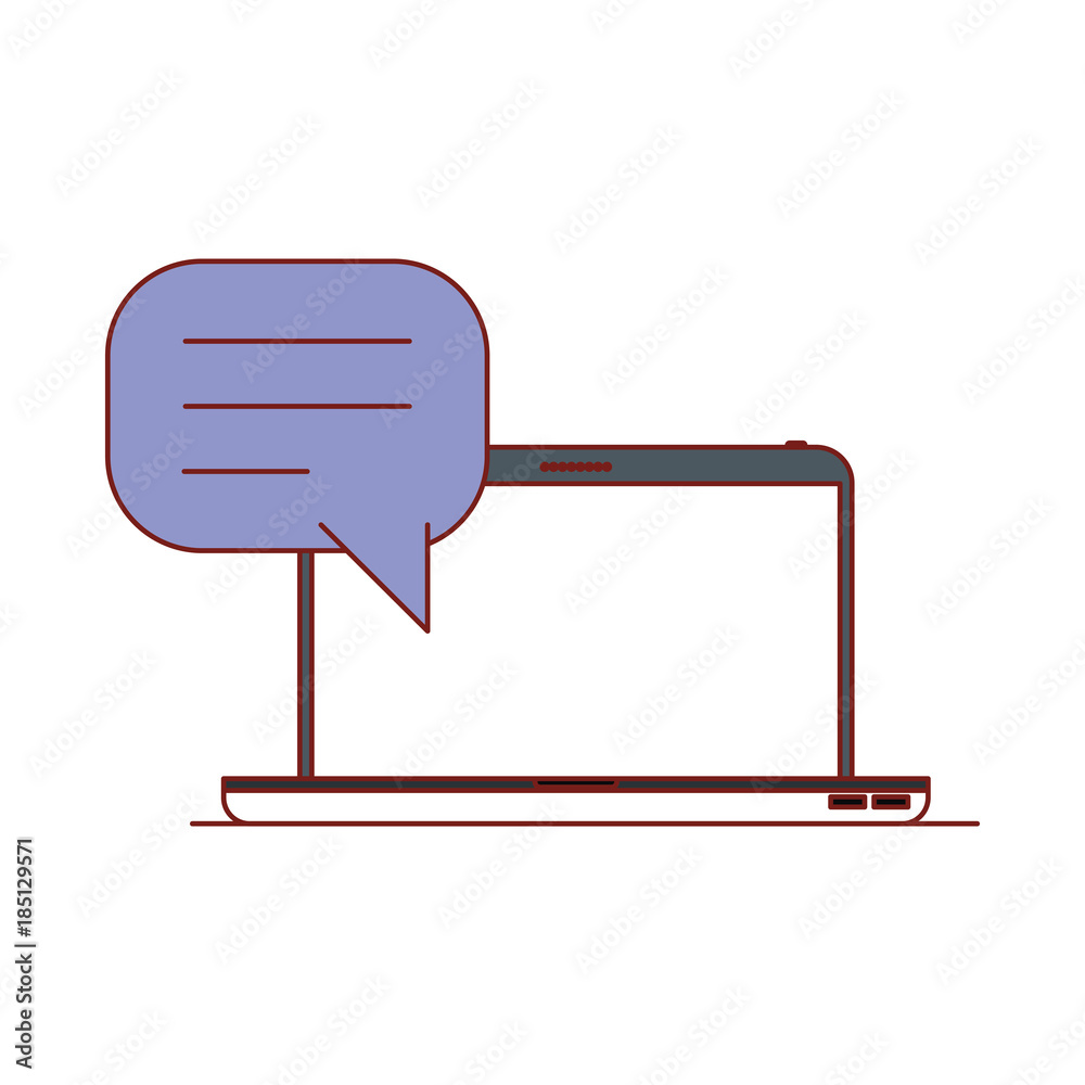 laptop computer front view with speech dialogue in colorful silhouette laptop computer front view with speech dialogue in colorful silhouette