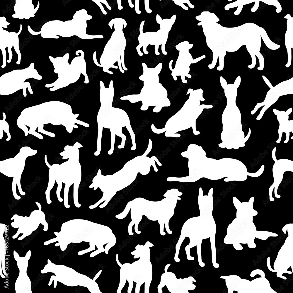Seamless pattern with dog silhouettes. Texture for wallpaper, fills, web page background.