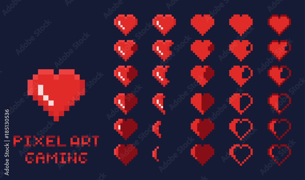 8 bit pixel art GUI Game design element - heart for health gradation Stock  Vector | Adobe Stock