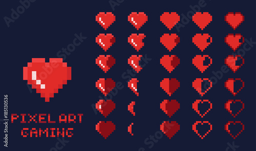 8 bit pixel art GUI Game design element - heart for health gradation