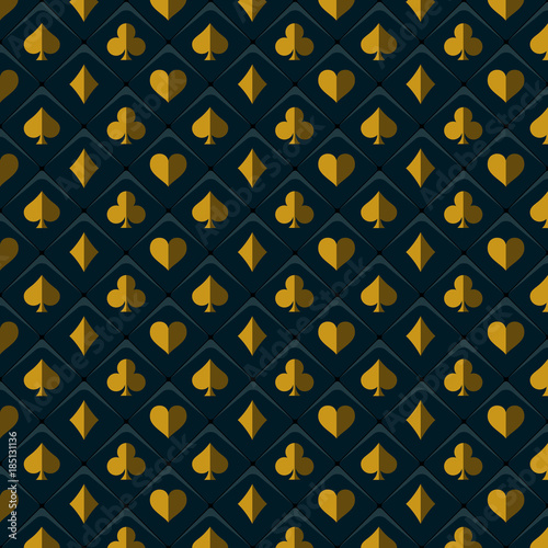 Poker and Casino. Golden card suits on black background. Vector illustration.