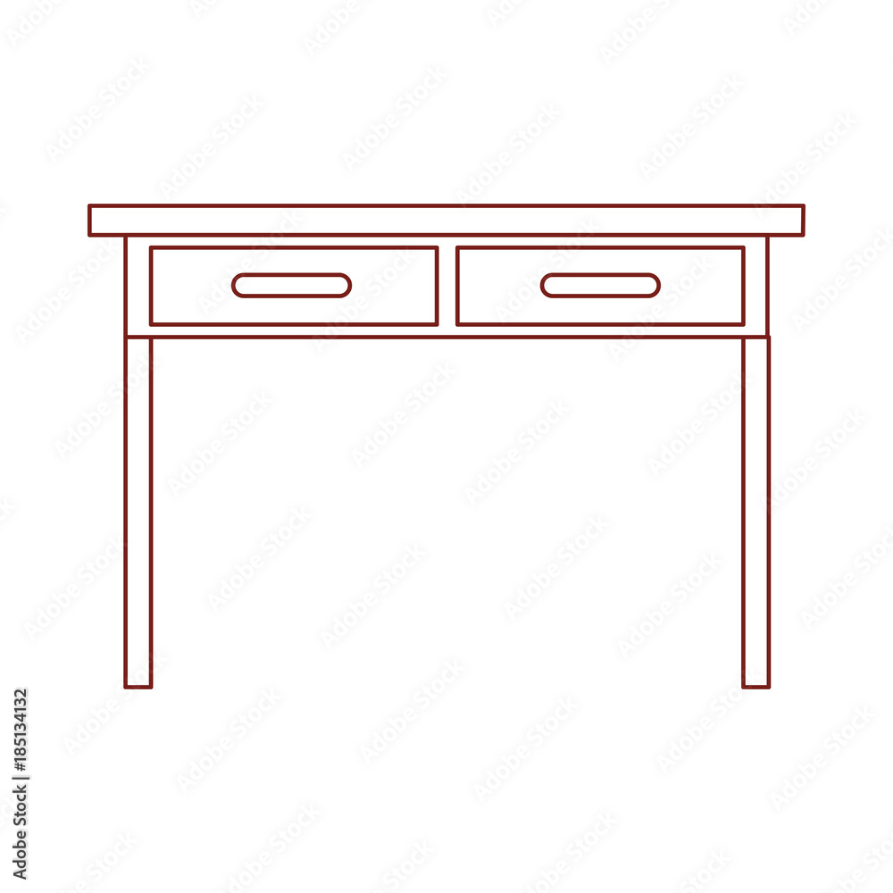 desk table with drawers front view in dark red contour desk table with drawers front view in dark red contour