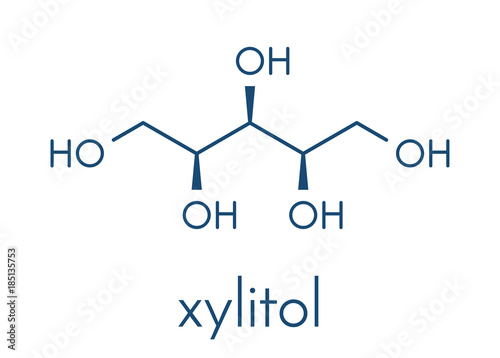 Xylitol artificial sweetener molecule. Used as sugar substitute. Skeletal formula.