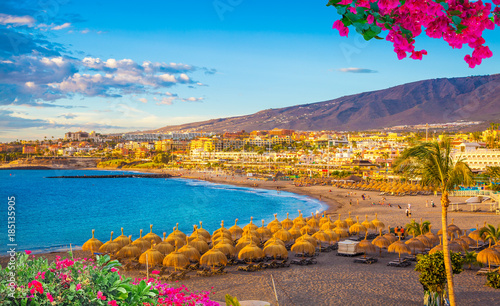 Beautiful landscape of famous Torviscas beach in summer holiday in Tenerife, Canary island, Spain photo