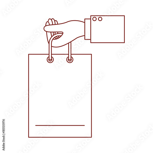 hand holding a shopping bag in dark red contour