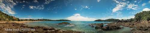 Panorama of the rocky sea shore in New Zealand © luchschenF