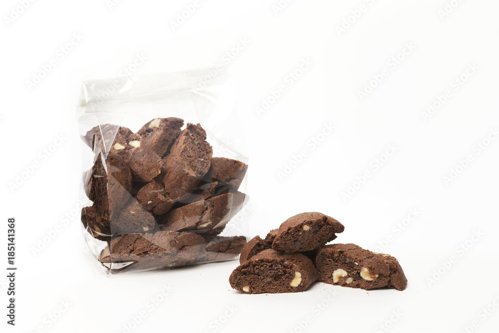 cookies on a white background, cantucci chocolate cookies on a white background, cantucci chocolate
