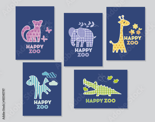 African exotic animal vector illustration. Cute childish style patchwork image for card, appliqué, decor.