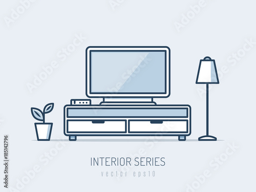 Interior and furniture series.TV unit monoline vector illustration
