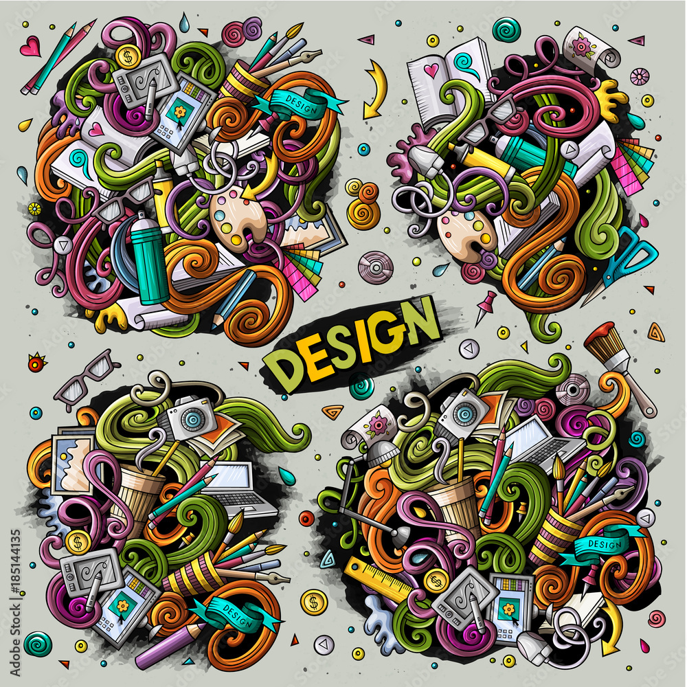 Vector set of design combinations of objects and elements