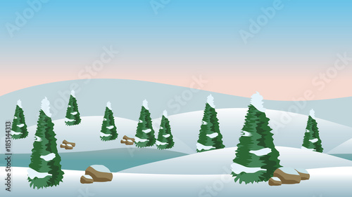 Vector winter landscape for cartoon or game scene background