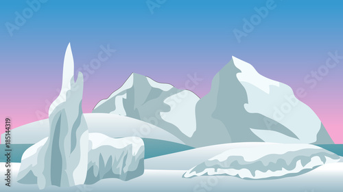 Vector winter landscape for cartoon or game scene background.