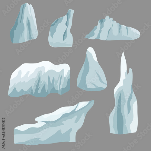 Set of ice rocks. Elements to create winter landscape scene