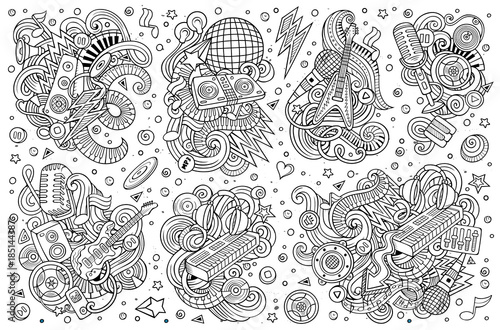 Vector doodles cartoon set of disco music objects combinations © balabolka