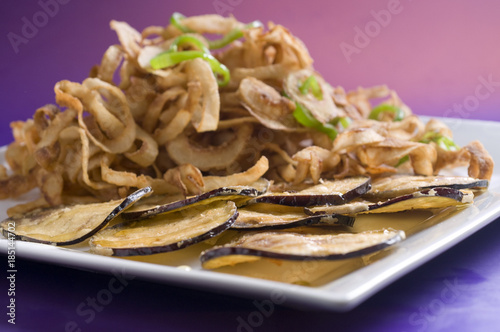 Calamares de  con berenjenas fritas  photo