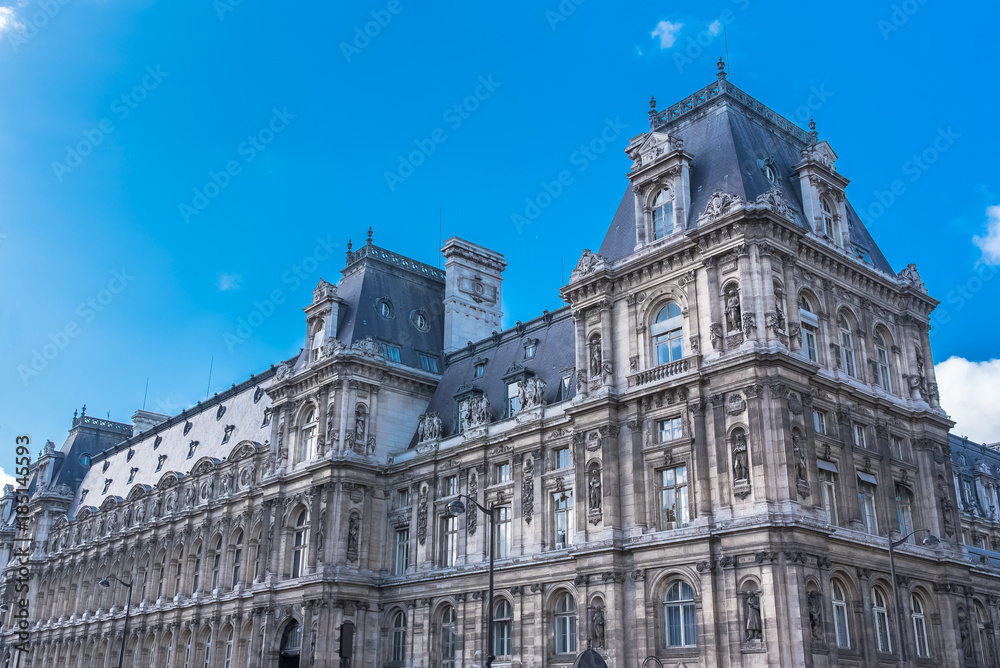 Paris, the city hall, place de l’Hotel de Ville, beautiful parisian monument 

