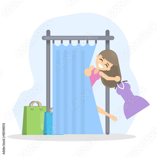 Woman at fitting room.