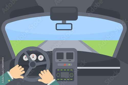 Inside the car.