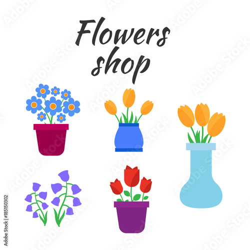 Spring flowers. Cute vector spring flowers icons. Simple flowers vector