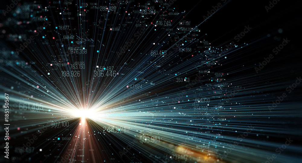 Naklejka premium Transfer and storage of data sets/Data transmission channel. Motion of digital data flow. Transferring of big data.