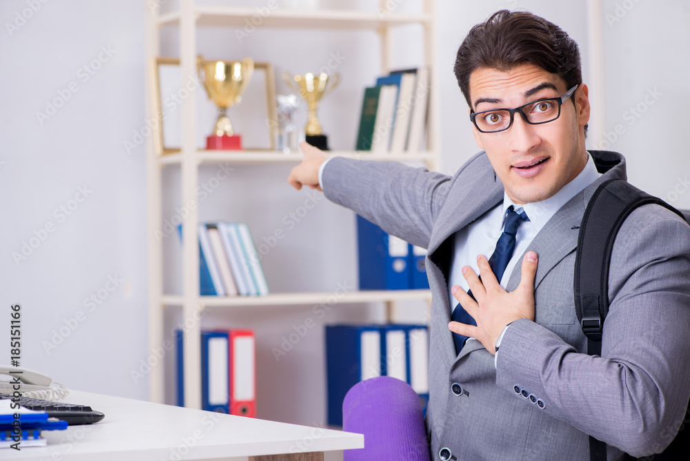 Young businessman rushing to sports gym during break Young businessman rushing to sports gym during break