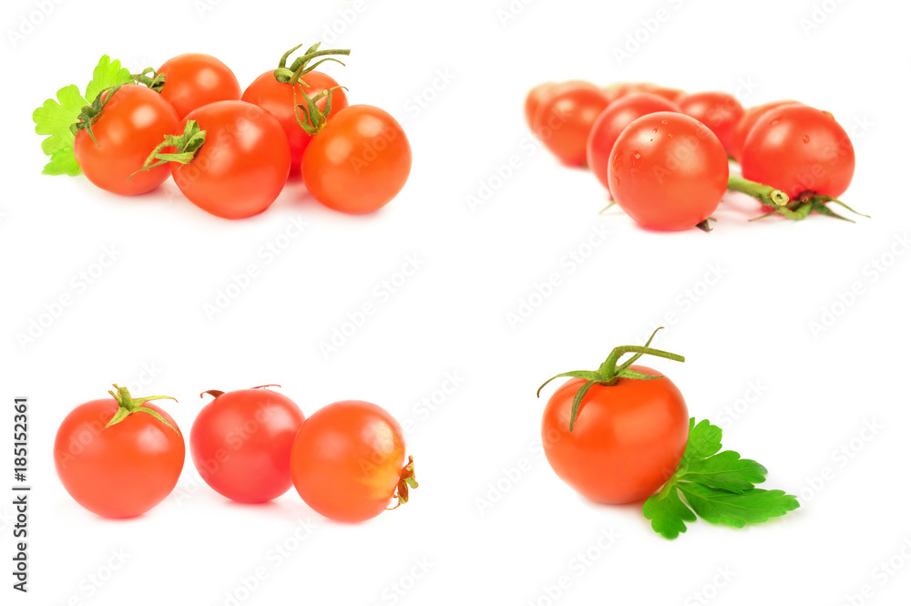 Collage of tomatoes cherry isolated on a white background cutout Collage of tomatoes cherry isolated on a white background cutout